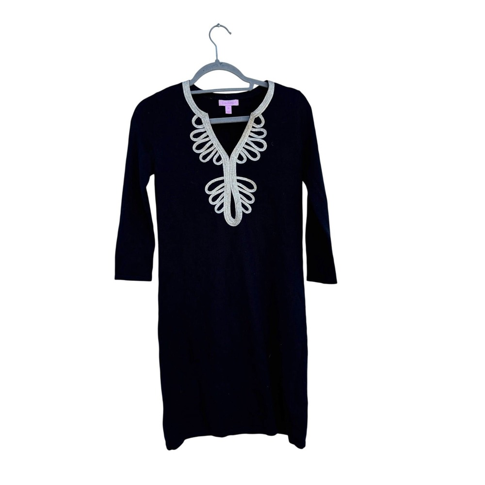 Lilly Pulitzer Merino‎ Wool Dress, Black, Gold Embellishments, Sz XS